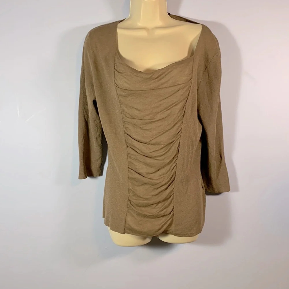 Lafayette 148 size medium light brown sparkle ruched square neckline blouse